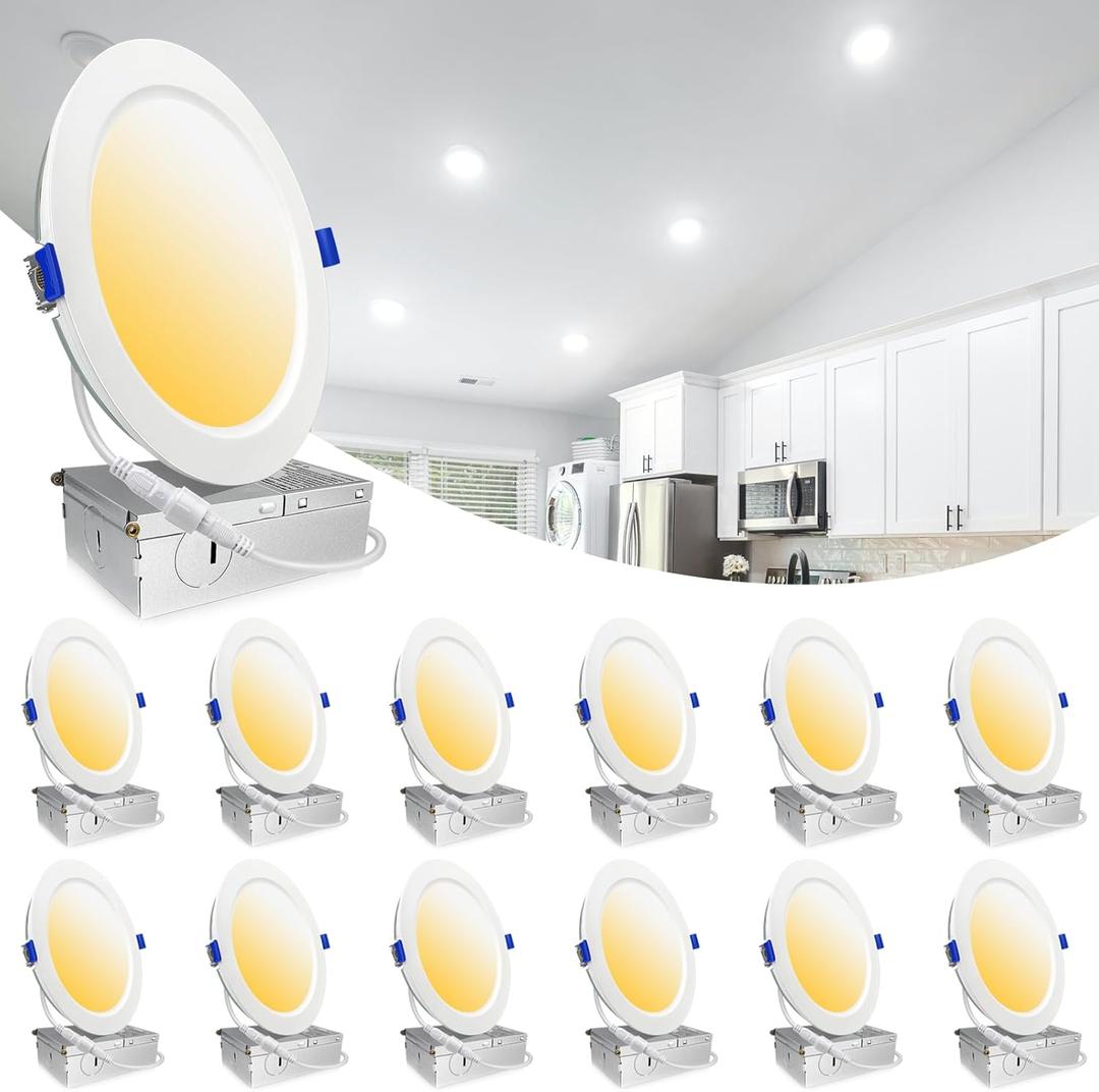 LTBLIGHT 12 Pack 16W 1800LM 6 Inch Recessed Lighting with Junction Box,Eqv.200W,5000K,Retrofit Recessed Light, Dimmable, Ultra-Thin LED Can Lights,Canless Wafer Downlight -ETL & Energy Star Certified