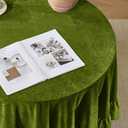 KKJIAF Olive Green Velvet Round Tablecloth 70 inch, Retro Farmhouse Ruffle Round Table Cloth Washable Table Cover for Wedding Buffet Parties Baby Shower Kitchen Decoration