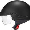 GLX M14 Open Face Motorcycle Helmet - Matte Black, Large - DOT Approved (Black)