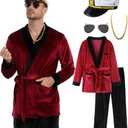 Halloween Costume for Men 2025, Adult Red Robe Jacket with Captain Hat Accessories, M