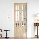 Bifold Doors for 32"80" Opening, Clear Glass French Interior Folding Barn Door with Concealed Hardware Kit Included, Spruce Wood Support DIY Dyeing, Preassembled Door, Save Space