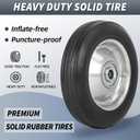 GICOOL 6" Flat Free Solid Rubber Tire and Wheel, with Ball Bearings and 1/2" Axle Bore Hole, 1.3" Centered Hub, 2 Pack