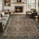  8x10 Vintage Washable Area Rug for Living Room,Low Pile Non Slip Carpet Non-Shedding Large Area Rug Soft Indoor Stain Resistant Rug Floral Print Mat for Bedroom Dining Room Brown Floral