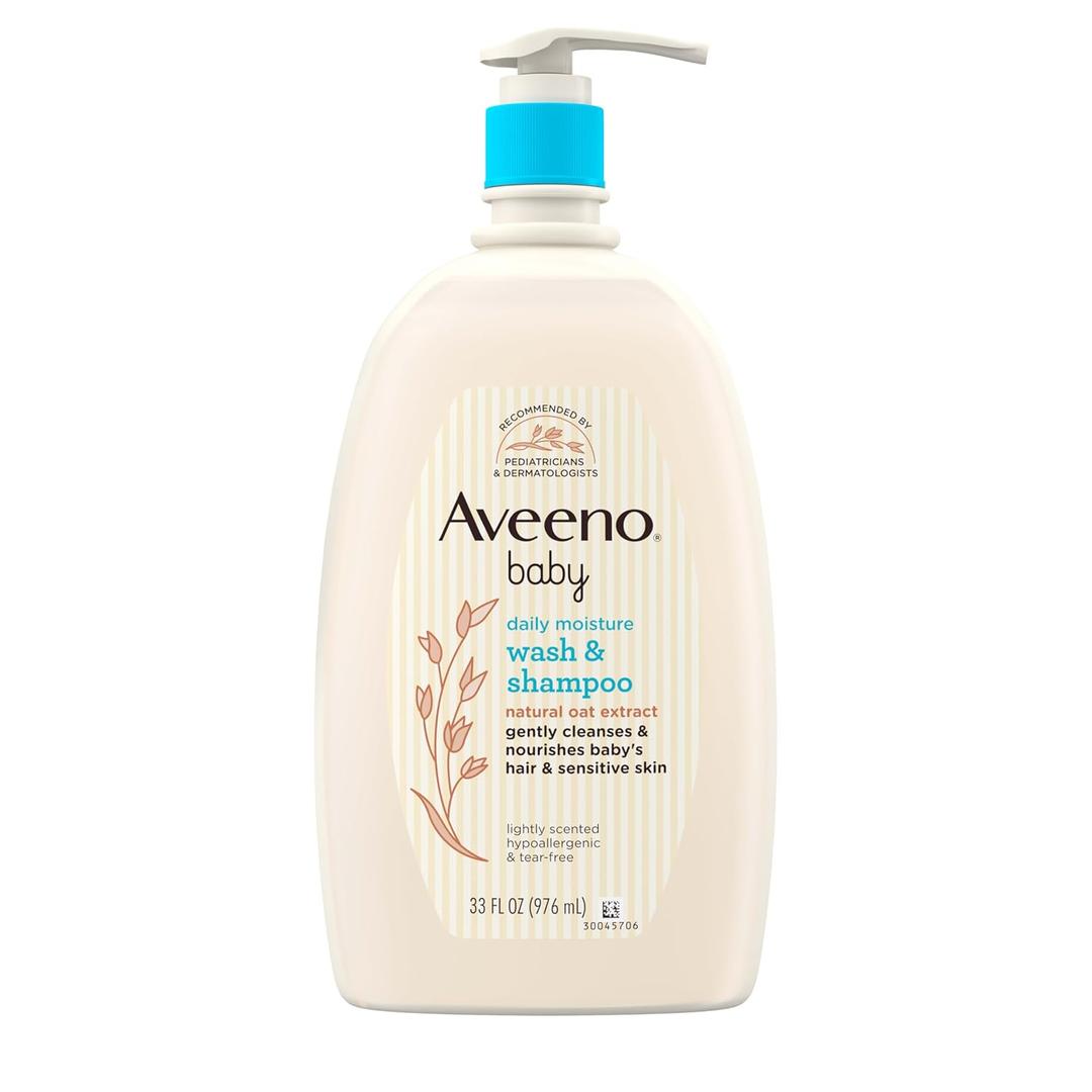 Aveeno Baby Daily Moisture Gentle Bath Wash & Shampoo with Natural Oat Extract, Hypoallergenic, Tear-Free & Paraben-Free Formula For Sensitive Hair & Skin, Lightly Scented, 33 fl. oz (33 Fl Oz (Pack of 1))