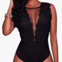 RARITYUS Women Sexy Lace Bodysuit Jumpsuit See Through Mesh Sleeveless/Long Sleeve Tops Swimsuit for Party Outfit XL