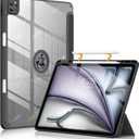 Soke for New iPad Air 13 Inch Case (M3 2025/M2 2024) with Pencil Holder, [Auto Wake/Sleep + Camera Protection] Shockproof Cover with Clear Transparent Back for Apple iPad Pro 12.9", Black