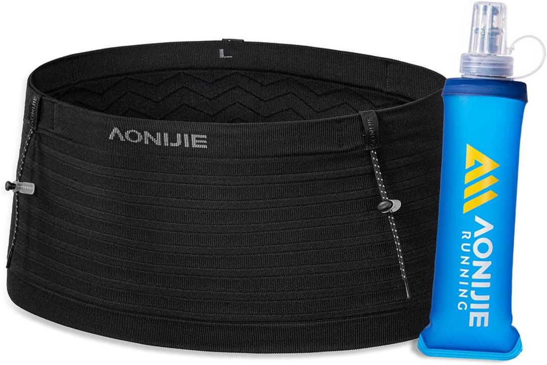 Running Belt for Men Women with 250ml Water Bottle, Lightweight Reflective Waist Pack for Running, Hiking, Training - L