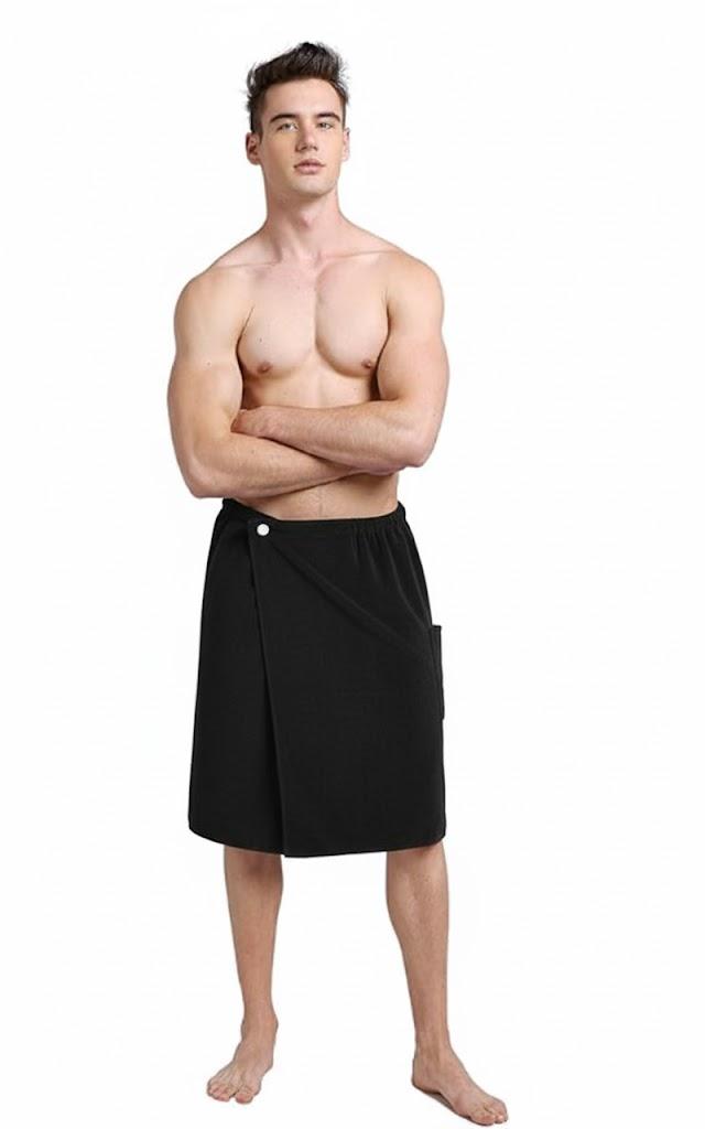 SINLAND Microfiber Men’s Bath Wrap Water Absorbent Quick Dry Spa Sauna Wrap Around Towel Bath Towels with Adjustable Snap on Closure 24inch x 63inch Black