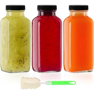 12 oz Glass Juice Bottles with Lids 3 Pack,Reusable Water Bottle,Juicing Bottles for Smoothies, Milk, Storage, Small and portable
