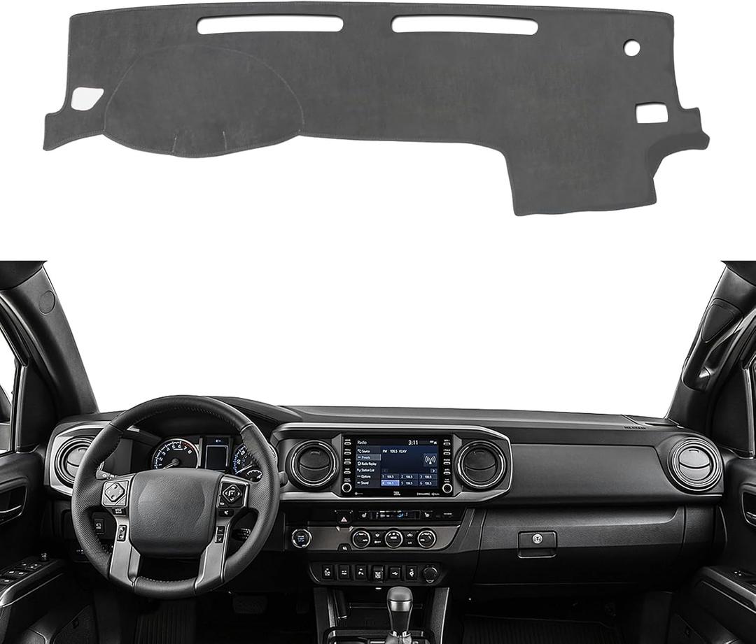 Dash Cover Mat Custom Interior Center Console Compatible with Toyota Tacoma 2016-2023 Dashboard Cover Pad Carpet Protector （Gray）
