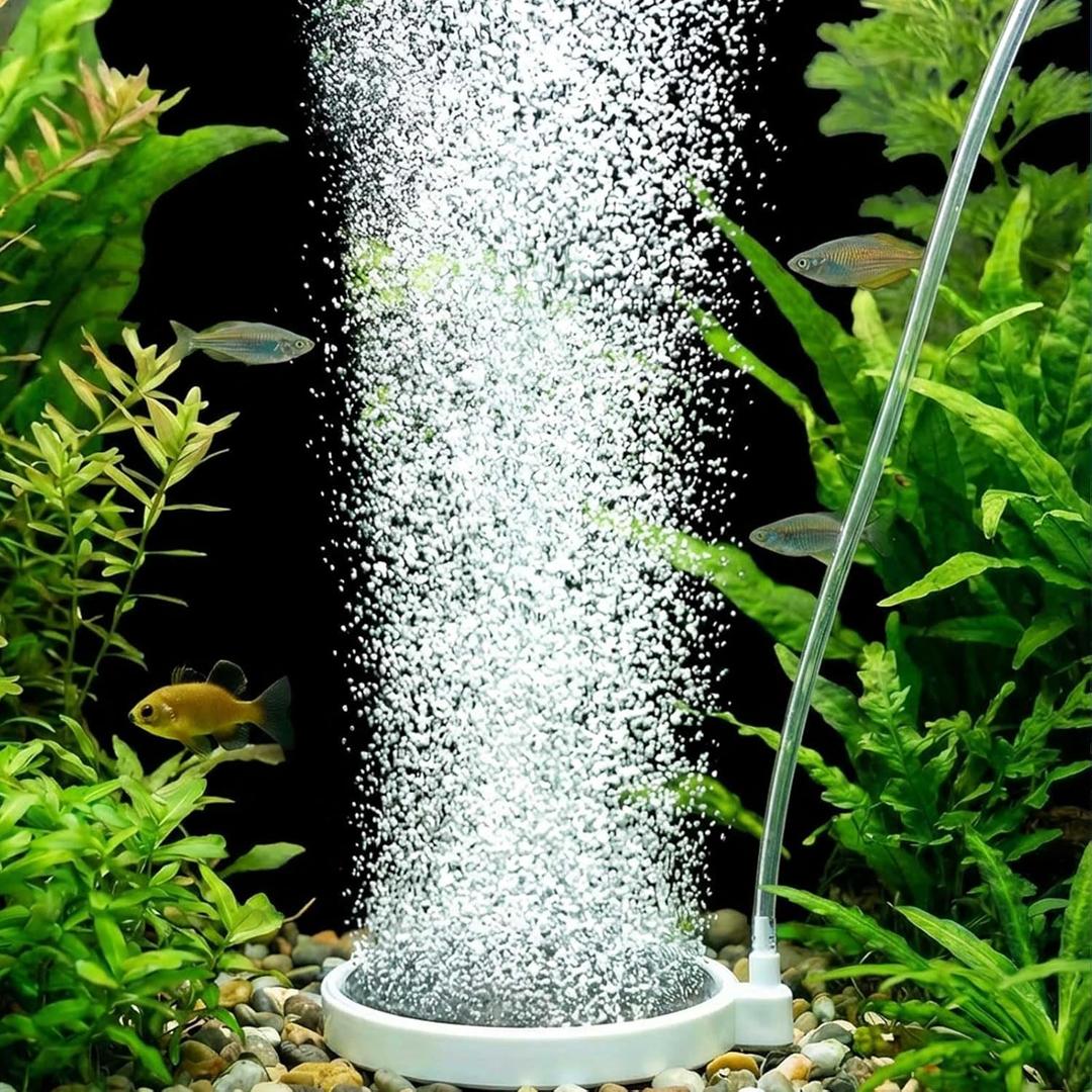 Fish Tank Bubbler, 3.2 Inch Aquarium Air Stone Kit, Nano Quiet Oxygen Diffuser for 20-70 Gallon Tanks, High Dissolved Oxygen, Dirt-Resistant Air Stone Bubbler with Tubing & Suction Cups