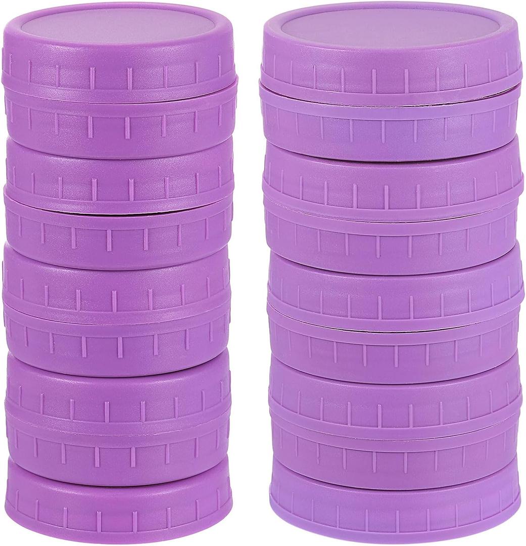 uxcell 18 Pcs Mason Jar Lids, Purple Plastic with Silicone Rings, Food Storage Caps for Mason Canning Ball Jar, 9 Regular Mouth & 9 Wide Mouth