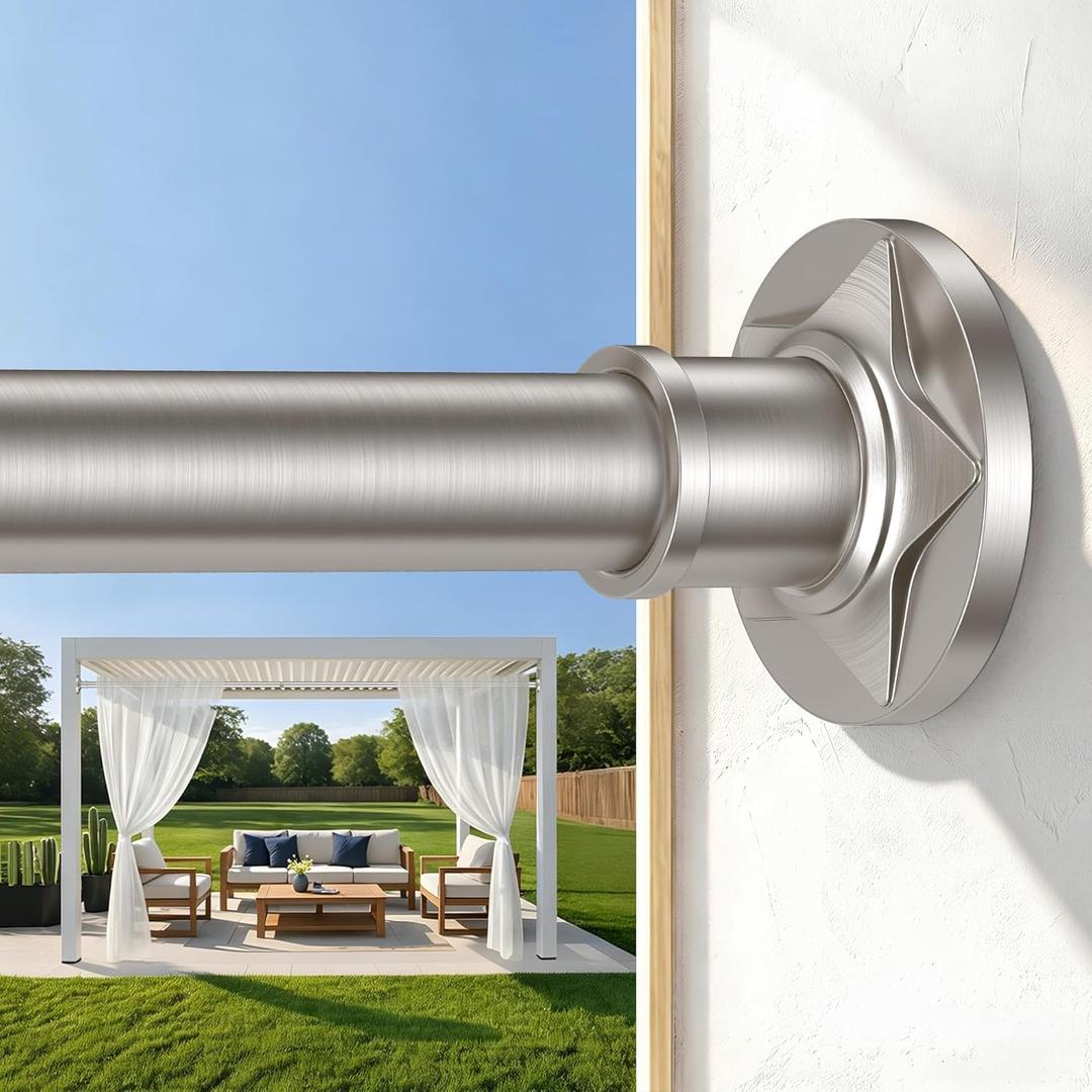 Brushed Nickel Extra Long Tension Shower Curtain Rod Adjustable 30-121 Inch(10Ft) 1.1" Dia Stainless Steel Rustproof Heavy Duty, No Drilling for Window Bathroom Outdoor Spring Tension Rods for Patio