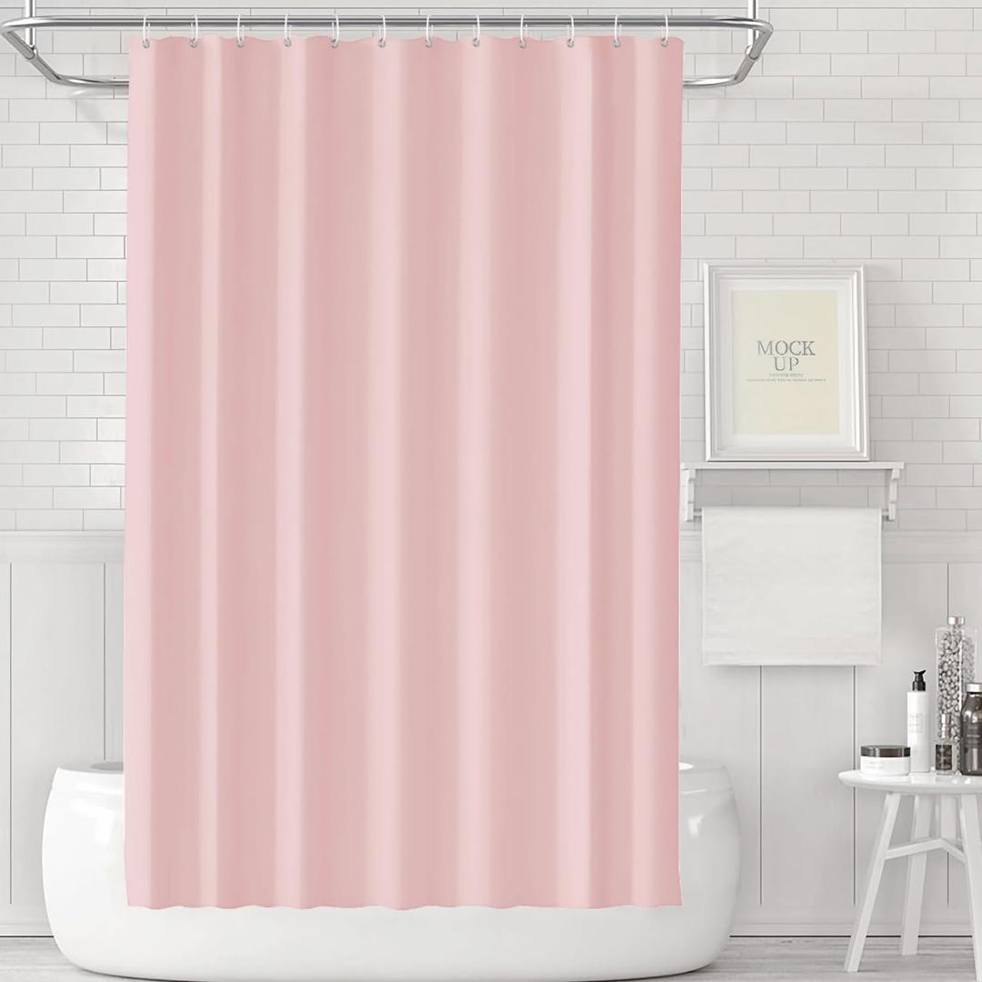Timecity Pink Shower Curtain with 3 Magnets Plastic Shower Curtain Liner Thickened Waterproof Quickdrying Shower Curtain Set with 12 White Plastic Hooks Shower Liner for Bathroom Shower,71x71inch