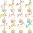 Carousel Horse Cupcake Toppers 48Pcs Carousel Horse Party Cake Decorations Carnival Carousel Horse Cupcake Picks Horse Birthday Party Supplies for Amusement Park Themed Baby Shower Decor