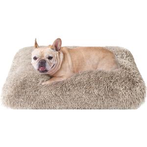 EHEYCIGA Fluffy Dog Crate Bed for Medium Dogs, Plush Faux Fur Pet Crate Pad, Calming Anti Anxiety Medium Pet Bed, Washable Soft Warm Dog Mat with Non-Slip Bottom, Taupe (29.5 x 20)