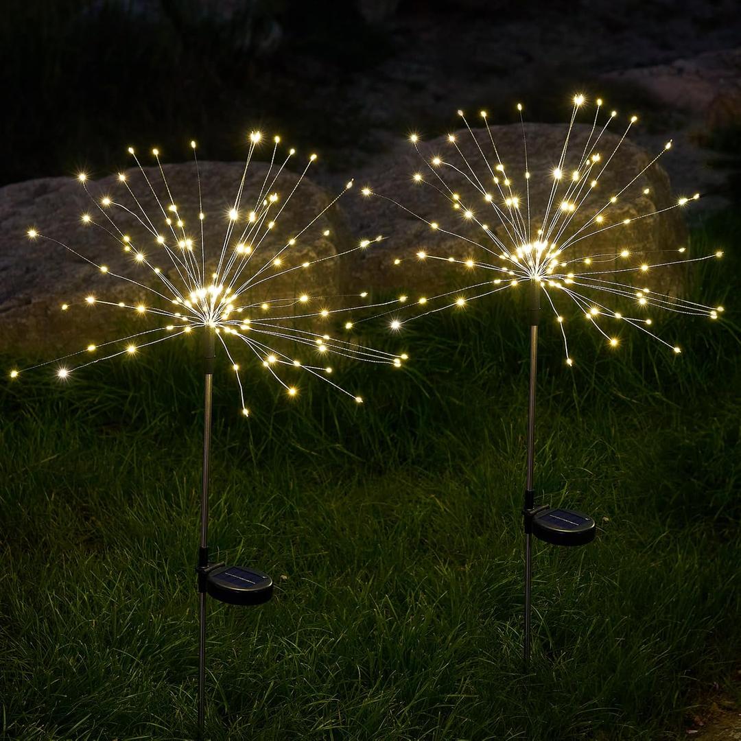 SUNNEST Solar Lights Outdoor, 150 LED Firework Light with 8 Modes Solar Garden Light for Yard Outside Fairy Lights Decor for Pathway Flowerbed Planter Balcony Patio Garden Decor (2 Pack 300LED) (Warm White)