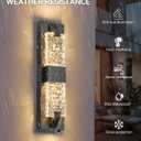 Black Outdoor Wall Light 18.5" Dusk to Dawn Outdoor Lighting,Modern Crystal Ripple Porch Lights Outdoor Hardwired Non-Solar IP65 Waterproof Exterior Wall Sconce for House Garage Entryway