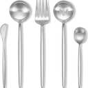 Stapava 5-Piece Matte Serving Utensils, Stainless Steel Flatware Serving Set with Large Spoons, Forks, Sugar Spoon & Butter Knife for Buffet Catering Banquet Party, Dishwasher Safe