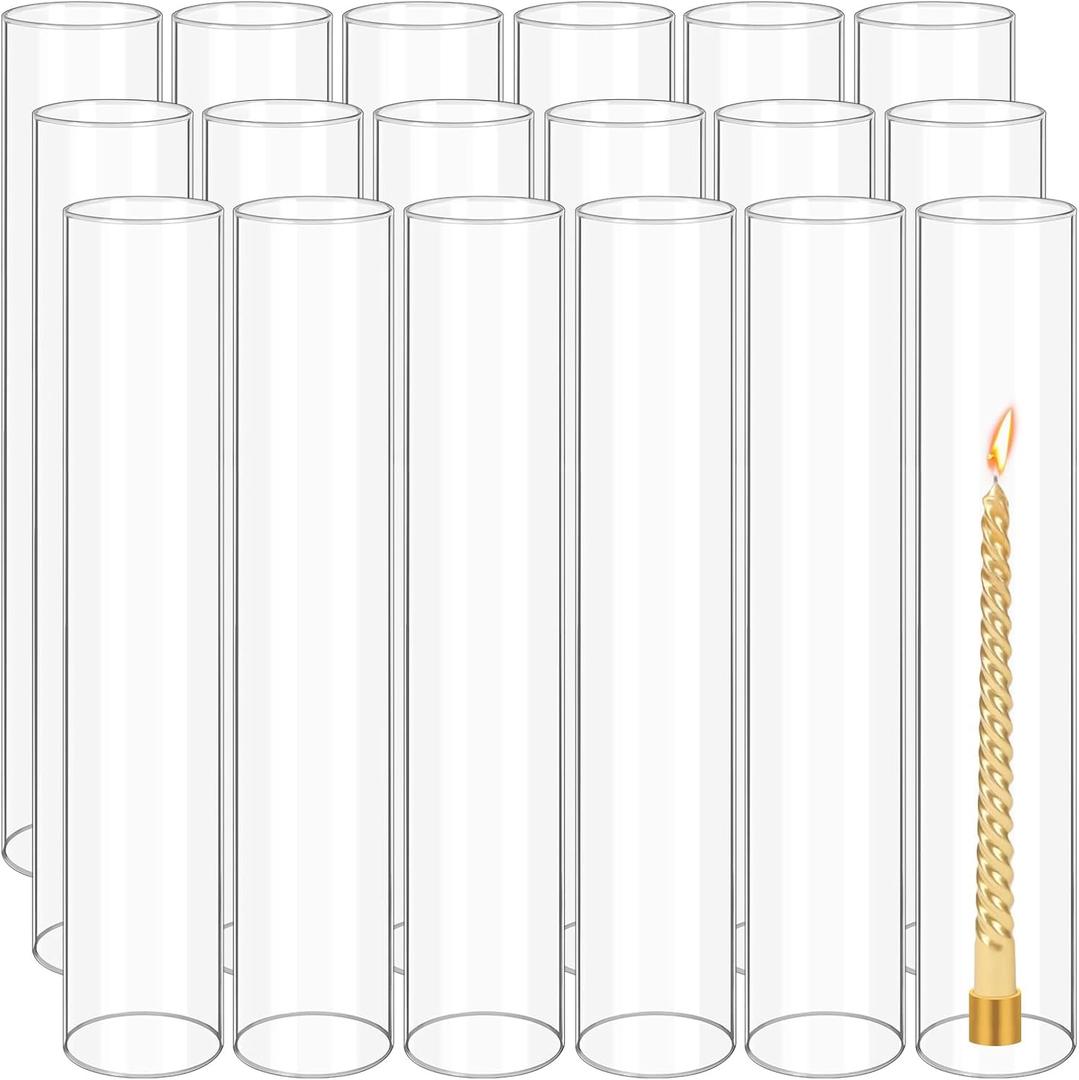 18 PCS Hurricane Glass Candle Holder (H:16" D:2"),Glass Cylinder Candle Holder for Taper Candles, Bottomless Open Ended Glass Hurricane Candle Holder Tube Shade, Open Flame Candle Chimney Tube Cover