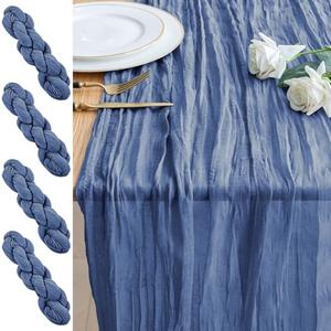Xiomot 4PCS Table Runner Cheesecloth 10FT Blue Boho Gauze Cheese Cloth Rustic Sheer Table Runners for Wedding Birthday Bridal Baby Shower Party Decoration