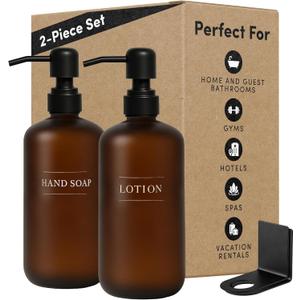 Amber Plastic Bottle | Refillable Wall Mount Liquid Soap Dispenser | 16 oz Hand Soap and Lotion for Every Bathroom | 2 Bottles Amber Plastic Bottle | Refillable Wall Mount Liquid Soap Dispenser | 16 oz Hand Soap and Lotion for Every Bathroom | 2 Bottles