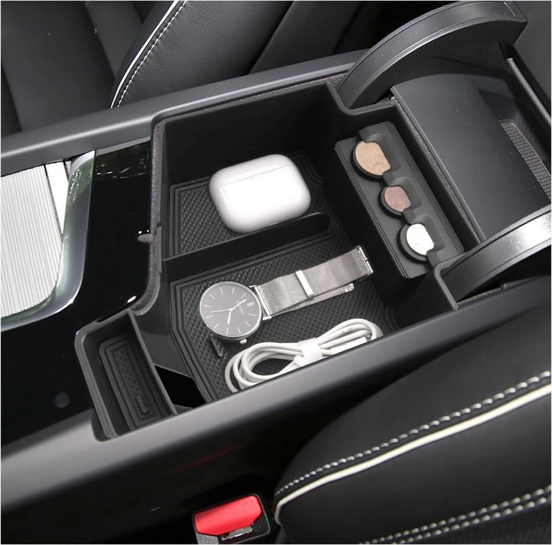 SXCY for 2018-2024 2025 XC60/2018-2024 XC90 Center Console Organizer for Volvo XC60 Accessories 2024 2025 XC60 Center Console Tray 2024 XC60 XC90 Armrest Console Organizer(with Coin Holder)