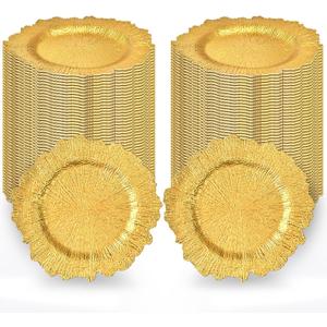 Gold Charger Plates Bulk 100Pcs - 13" Elegant Gold Chargers for Dinner Plates, Wedding & Event Decorative Charger Plates Set