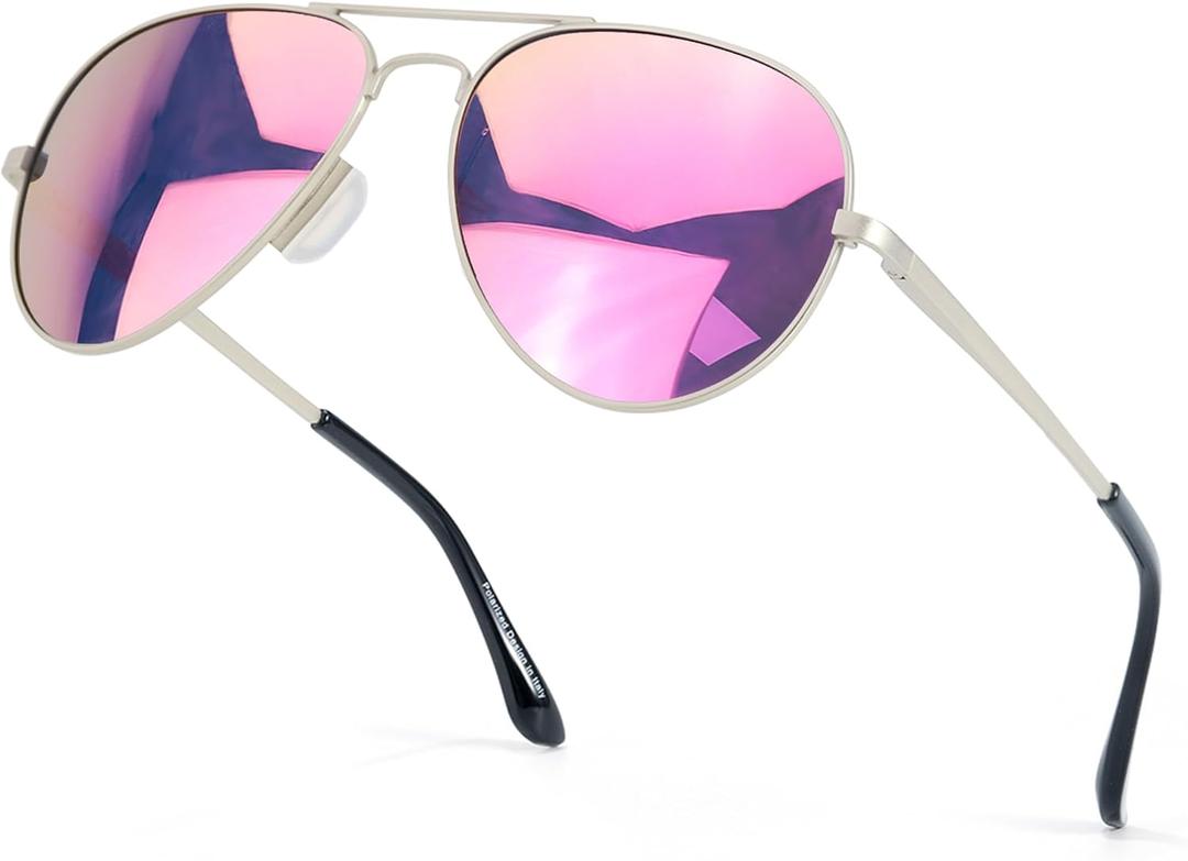 SIPHEW Womens Aviator Polarized Sunglasses - Oversized Mirrored Double Bridge Sunglasses w UV Protection for Women/Men