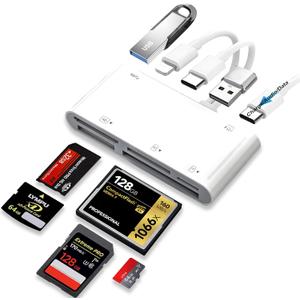 9-in-1 Memory Card Reader Universal Card Reader for iPhone/iPad, CF/SD/MicroSD/MS/XD Card Reader & USB OTG Adapter with USB/USB-C/Lightening Connector for iPhone 16/iPad Pro/Samsung Galaxy/MacBook etc