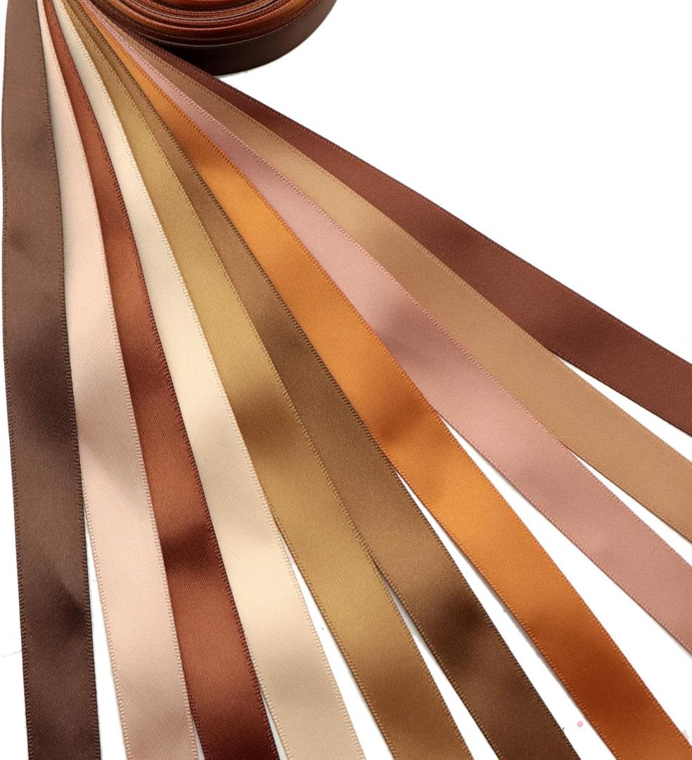 Double Face Polyester Satin Ribbon Brown Series Silk Smooth Satin Ribbon 16mm 5/8" x 2 Yards/Roll Total 20 Yards for Gift Wrapping Bows Making (Brown)