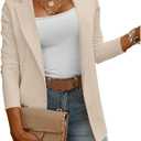 Womens Casual Long Sleeve Blazers Solid Color Knit Blazer Work Office Open Front Blazer Jacket (Beige, M)