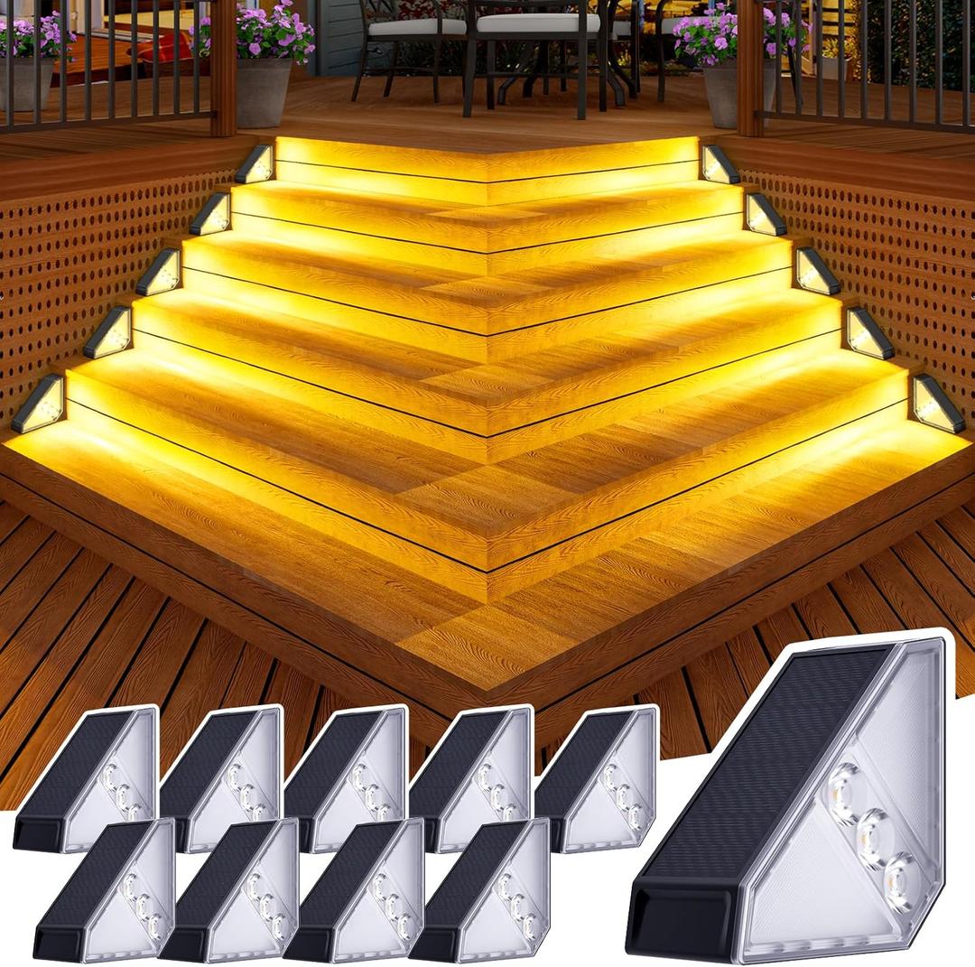 JSOT Solar Step Stair Lights Outdoor Yard Decor 10 Pack, IP65 Waterproof Deck Lighting for Outside Solar Powered, Solar Garden Light Decor for Fence, Backyard, Front Porch Step, Balcony, Wall, Patio (Warm White-10Pack)