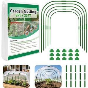 Garden Netting Kit for Raised Beds, Ultra Fine Garden Mesh Netting 8x20ft & 5 Sets Garden Hoops with Clips, Row Cover Net Protection Plant Covers Set for Greenhouse Vegetable Fruits Flowers Barrier