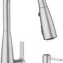 Moen Haelyn Spot Resist Stainless Single-Handle Pull-Down Sprayer Kitchen Faucet with an LED Light ColorCue Temperature Indicator and Soap Dispenser, 87627EISRS