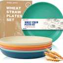 Wheat Straw Plates, 10 in Deep Dinner Plates Set of 6, Unbreakable Reusable Plastic Plates, Unbreakable Microwave and Dishwasher Safe Kids Plate for Kitchen, Camping, Multi