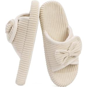 House Slippers for Woman with Arch Support Women's Open Toe Adjustable Slippers, Orthopedic Shoes for Home Indoor, Cute Ladies Slides for Bedroom Non Slip 5-12 (7-8, Beige)