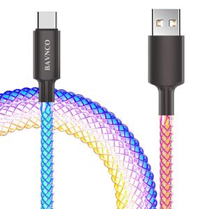 USB Type C Cable, 3.3ft LED RGB Gradual Light USB A to Type C Charger Cord 66W Fast Charging USB C Cable for iPhone 15 Plus Pro Max, Samsung Galaxy S24 S23 S21 S20 Plus, LG More Android Phone