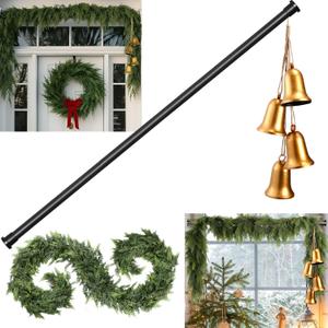 Vintage Christmas Bells Decorative Brass Bells with Christmas Garland Hanger for Front Door Frame DIY Wreaths 31.5-72 Inch Mantel Holder Adjustable Xmas Tension Rod Arch Decoration for Home