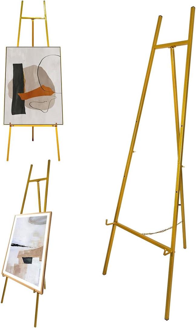 Iron Adjustable Arts & Crafts Easels,Lightweight Metal Easel Stand with Chain Support for Mirror,58 Inch Floor Easels for Display Wedding Sign (Gold)
