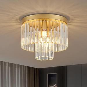 12.6" Gold Crystal Modern Crystal Ceiling Light Fixture, 2-Tier Luxury K9 Crystal, for Dining Room, Kitchen, Island, Living Room, Bedroom