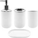 Bathroom Accessory Set, 4 pcs Shatter-Resistant Resin Bathroom Accessories Set Include Lotion Soap Dispenser Toothbrush Holder Soap Dish Modern Bathroom Decor, Gift for Home (White 4pcs)