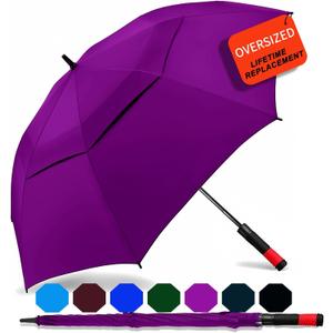 SIEPASA Golf Umbrella Large 62/ 68/ 72 Inch Automatic Open Golf Umbrella Extra Large Oversize Double Canopy Vented Umbrella Windproof Waterproof for Men and Women.(Purple, 62", Red Handle)