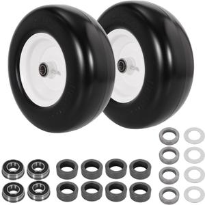 13x5.00-6 Flat Free Lawn Mower Tire and Wheel, 13x5x6 Zero Turn Mower Front Tires, Smooth Tread Premium PU Solid Mower Tire with White Wheel, 3/4"&5/8" Ball Bearing, 3.15-5.65" Centered Hub