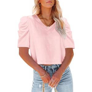 Tankaneo Womens V Neck Cropped T Shirts Casual Summer Crop Tops Half Sleeve Solid Color Crop Baisc Tees (Medium)