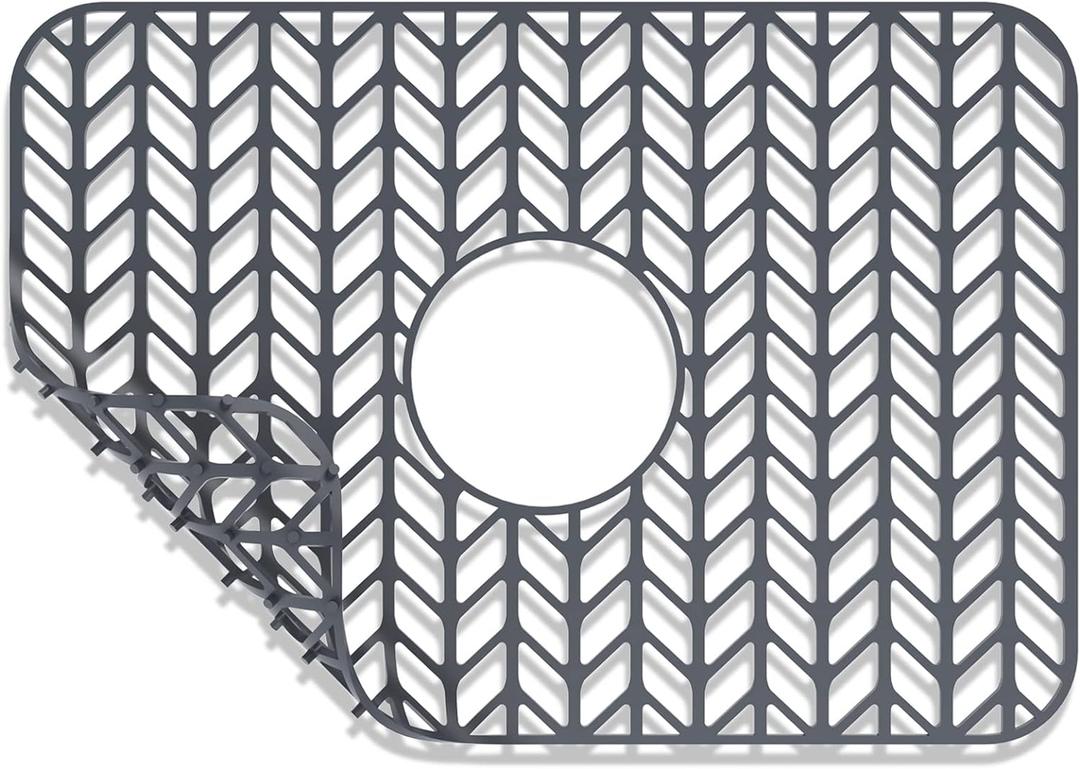 AWOKE Sink Protectors for Kitchen Sink | 18.2"x 12.5" Kitchen Sink Mats for Bottom of Kitchen Sink | Sink Inserts for Kitchen Sink of Stainless Steel Sink | Center Drain (Grey)