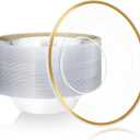 50 Pcs Clear Plastic Party Bowls 12 oz Plastic Dessert Bowls Disposable Dinnerware Elegant Tableware Dishes for Catering, Holidays, Parties Supplies, Weddings (Gold,Single Side)
