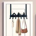 Over The Door Hanger Hooks with 7 Hooks, Black Metal No Drill Over Door Coat Rack for Towels, Coats, Hats, Bags & Robes, Bedroom Bathroom Closet Dorm Entryway Organizer, Fits 1.4–1.7'' Standard Doors