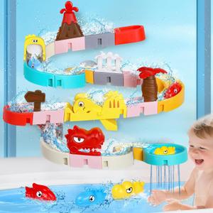 Slide Bath Toys for Kids Ages 1-3, Dino Theme Bathtub Toys 43 PCS, DIY Water Slide Strack for Toddlers Ages 4-8, Boys Girls Birthday Gifts