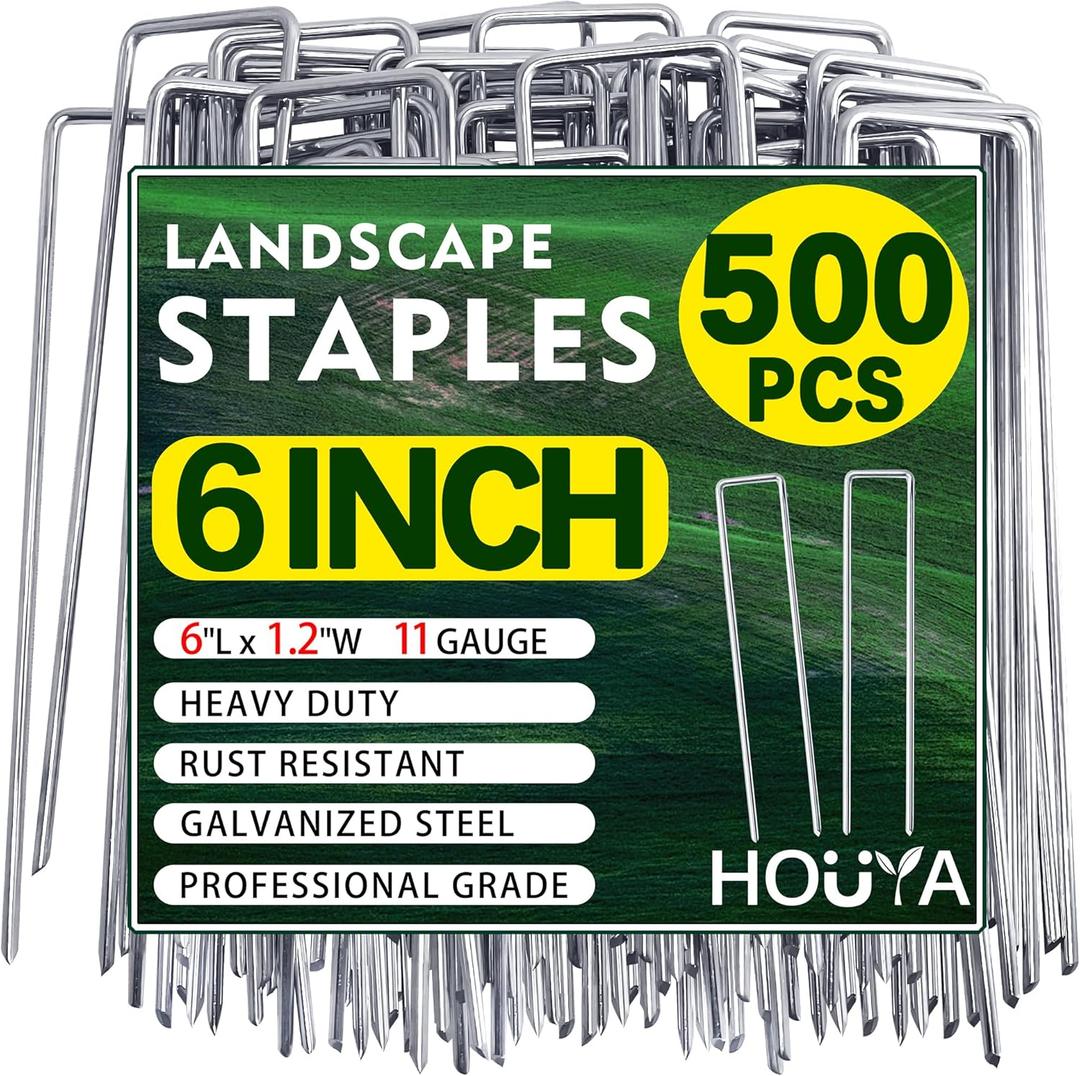500 PCS Landscape Staples 6 Inch Galvanized Garden Stakes Garden Staples Pins Anti-Rust Ground Stakes for Weed Barrier, Irrigation Hose, Yard Lawn SOD, Landscape Fabric, Decor 6"L x1.2"W 500pcs